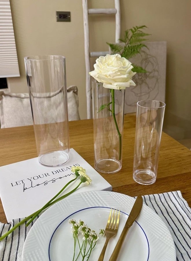 KLIFA- Carlsbad- Set of 4 Pieces, 6, 7, 9 & 10 Inch Tall, Plastic Cylinder Vases for Centerpieces, Acrylic Flower Vase for Wedding Centerpieces, Home Decorations, Clear - Image 4